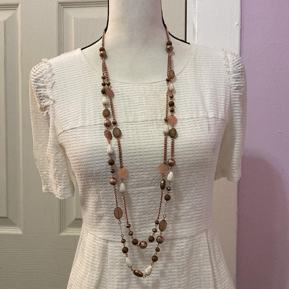 Bocar Mixed Media Copper Tone Multi-Color Beaded Layered Necklace